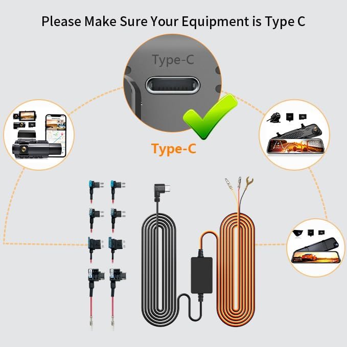 WOLFBOX Typ-C Hardwire Kit für G840S/G930/G840H/G850/G900/G850 PRO/I07/I17/X3/X5 Spiegel-Armaturenbr