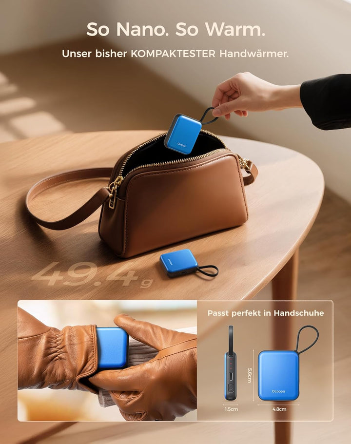OCOOPA Handwärmer Elektrisch 2er Set, 3 Stufen Wärme, Schnelles Aufheizen, 4000mAh Taschenwärmer Wie