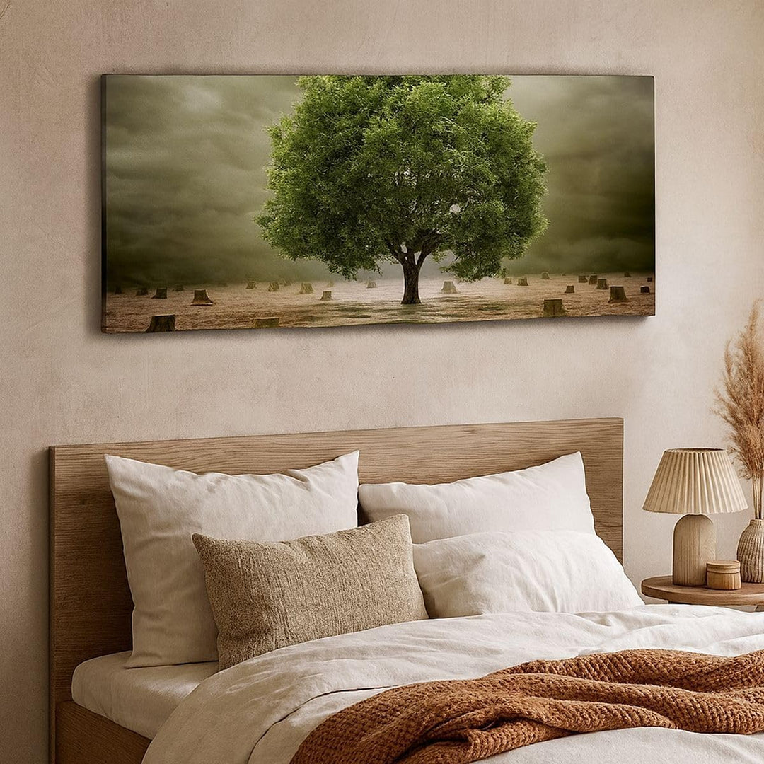 Wandbilder Dekoration Wohnzimmer Baum Feld Umwelt Panorama Bilder auf Leinwand 120x50cm Leinwandbild