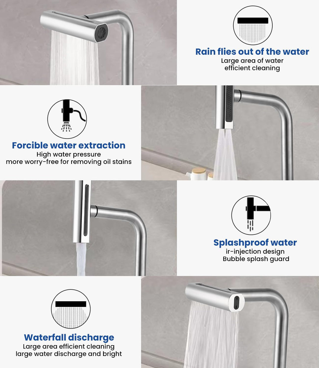 Wasserhahn Küche ausziehbar mit 4 Modus – Edelstahl Mischbatterie mit Wasserfall Auslauf, Küchenarma