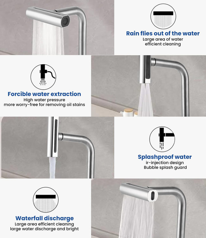 Wasserhahn Küche ausziehbar mit 4 Modus – Edelstahl Mischbatterie mit Wasserfall Auslauf, Küchenarma