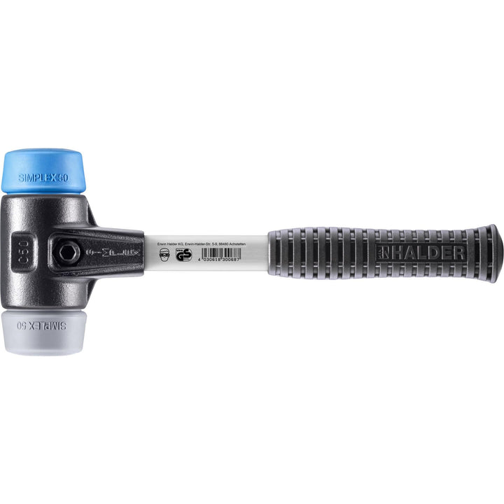 SIMPLEX-Schonhammer, TPE-soft/TPE-mid; mit verstärktem Tempergussgehäuse und Fiberglasstiel | D=50 m