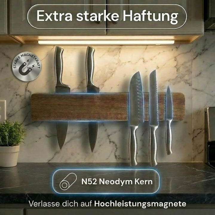 Magnetleiste Messer (41×7 cm) aus edlem aus Akazienholz – Messerhalter magnetisch für schwere Messer