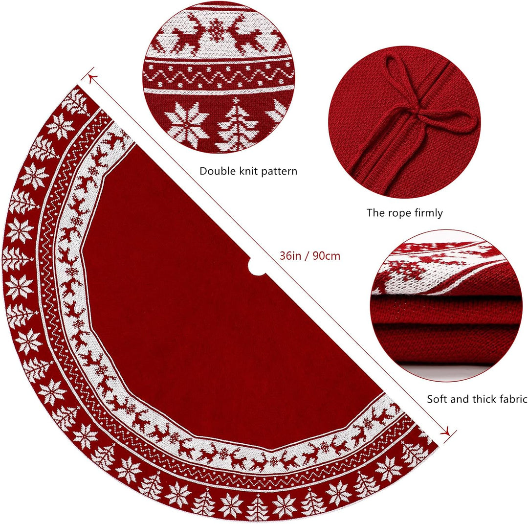 Weldomcor Weihnachtsbaum Rock 90cm Gestrickte Weihnachtsbaumdecke Pad Runde Elch Schneeflocken Gross
