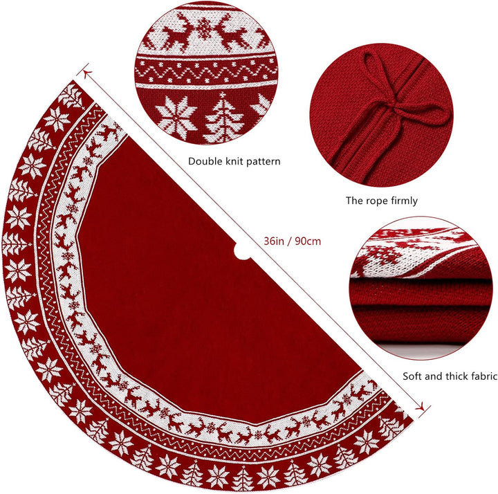 Weldomcor Weihnachtsbaum Rock 90cm Gestrickte Weihnachtsbaumdecke Pad Runde Elch Schneeflocken Gross