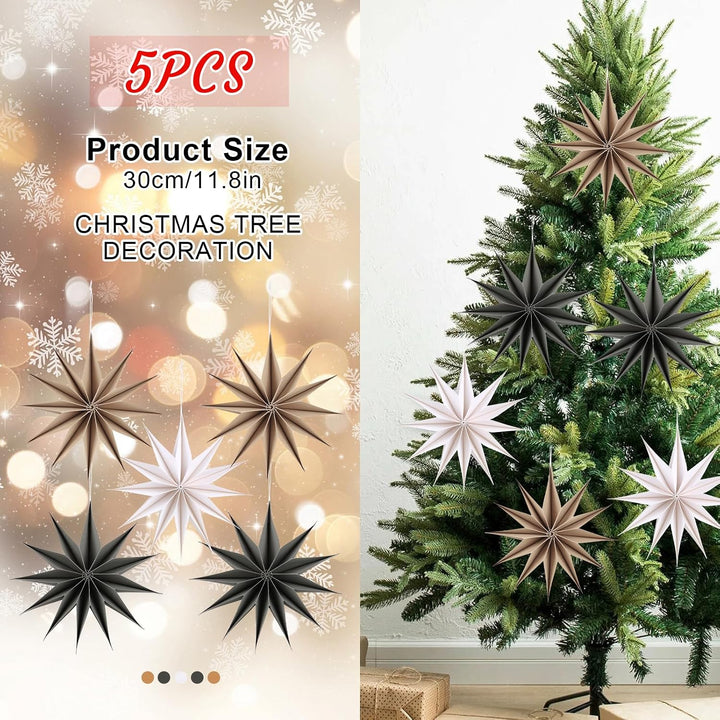 5 Stück Papiersterne Weihnachten Braun 30cm Grau 12 Zacken Papiersterne Faltsterne mit Klettverschlu