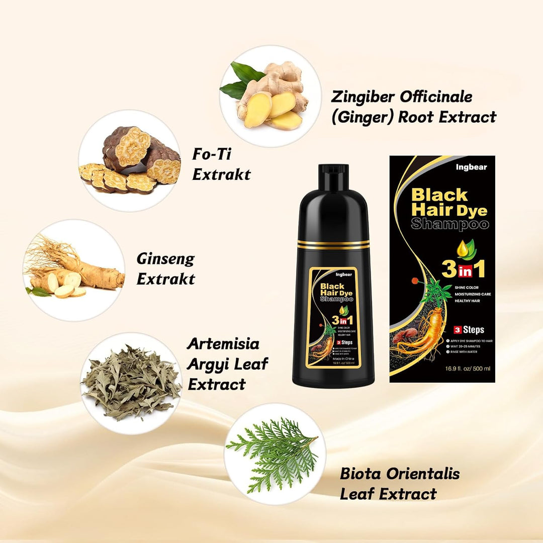 Schwarzes Haarfärbeshampoo für Graues Haar, Sofort Haarfarben Shampoo für Männer und Frauen, Black H