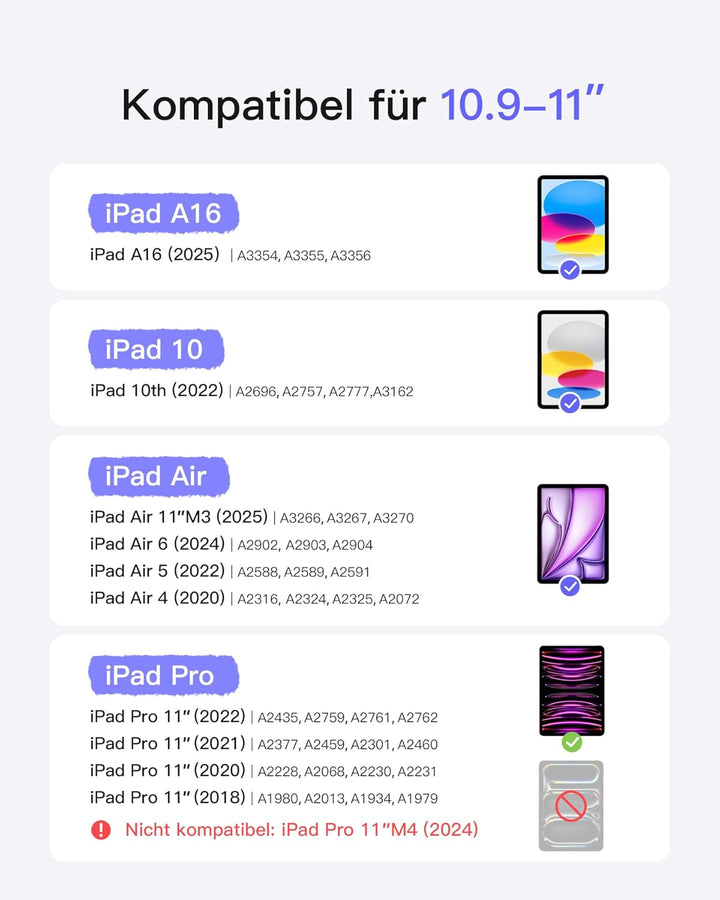 Inateck iPad 10 Generation Hülle mit Tastatur, für iPad 11 Gen. A16 2025 11 Zoll, Air 11 Zoll M3/M2