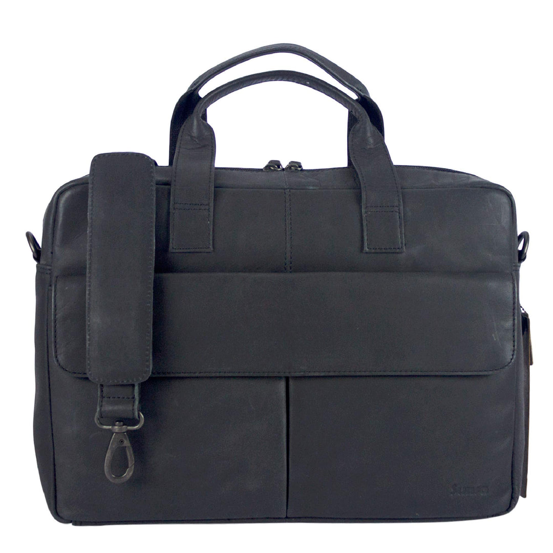 Sunsa Herren Leder Laptop Tasche, 14 Zoll Business Aktentasche. Schwarze grosse Handtasche Notebookt