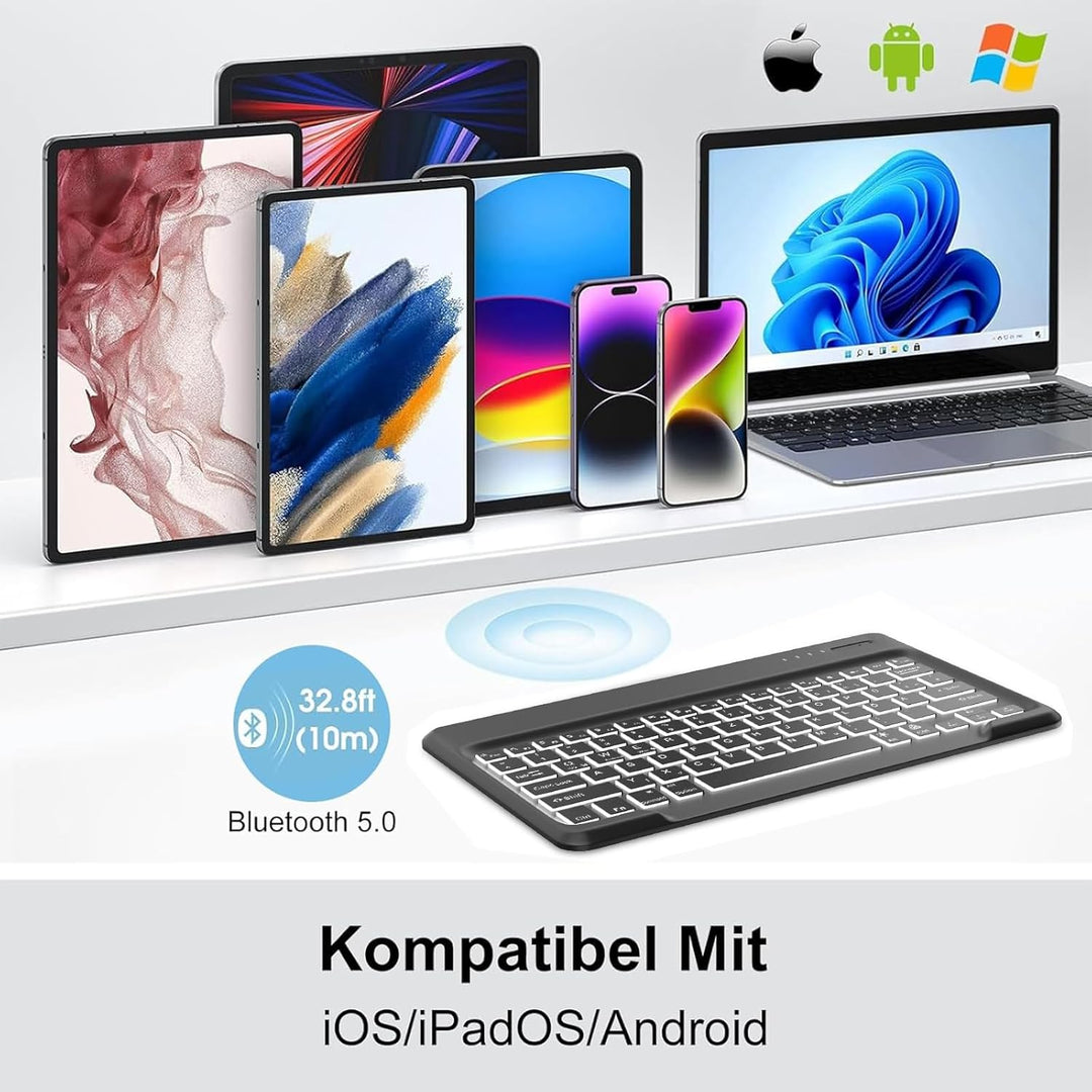 Deutsche Tastatur mit RGB-Beleuchtung für ab 12 Zoll Grossformatige Tablets, Kein Trackpad, QWERTZ,