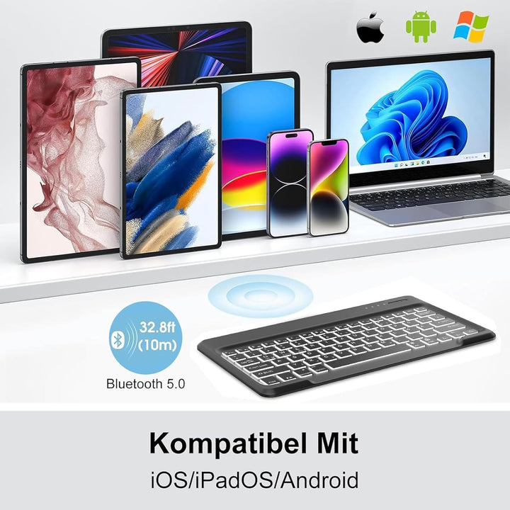 Deutsche Tastatur mit RGB-Beleuchtung für ab 12 Zoll Grossformatige Tablets, Kein Trackpad, QWERTZ,