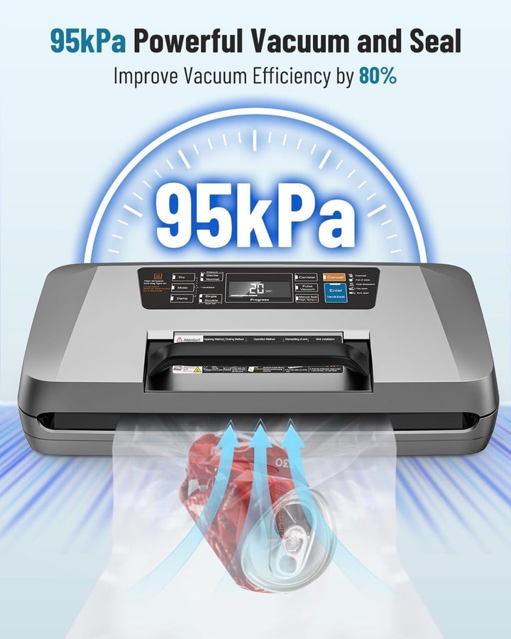 Vakuumiergerät Profi, 95kPa 12-in-1 Vakuumierer für Lebensmittel, Unterstützung non-stop Vakuumierve
