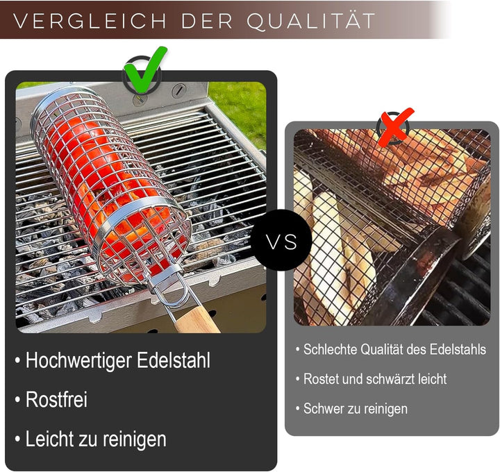 EdelKüche Premium Grillkorb aus Edelstahl für Gemüse und Fleisch | XXL, Rund, Zylindrisch, Gross | D