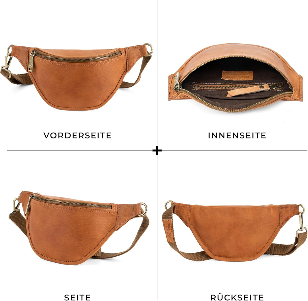 Berliner Bags Vintage Bauchtasche aus Leder Kai, Fanny Pack für Damen und Herren - Braun (Braun M),