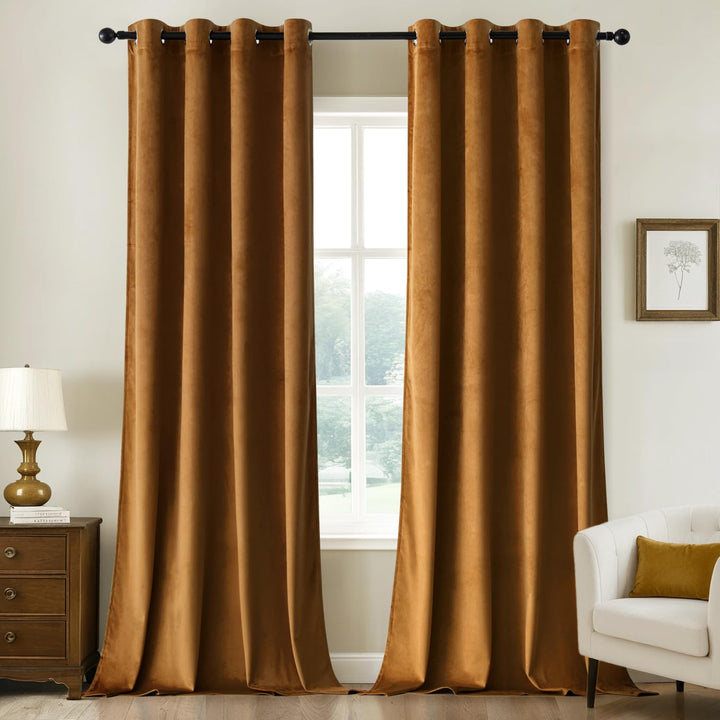 Woaboy Samtvorhänge Verdunkelungsvorhang Gardinen mit Ösen 140x225 cm Braun | Vorhänge Samt Blickdic