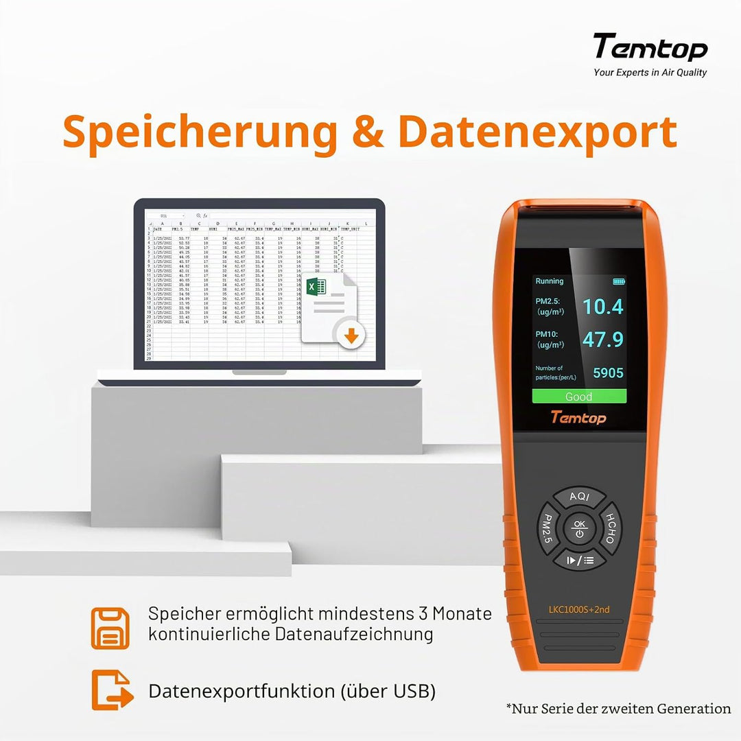 Temtop RaumLuftqualitätsdetektor Luftqualitätsdetektor Innenraum Monitor Datenausgang Formaldehyd HC