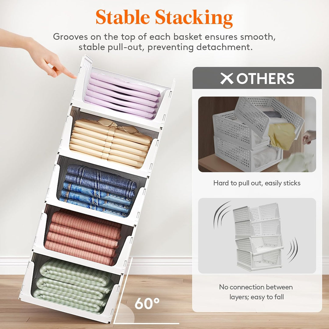 Lifewit 8er Set Stapelbare Kleiderschrank Organizer, Ausziehbar Kunststoff Ordnungssystem für Schran