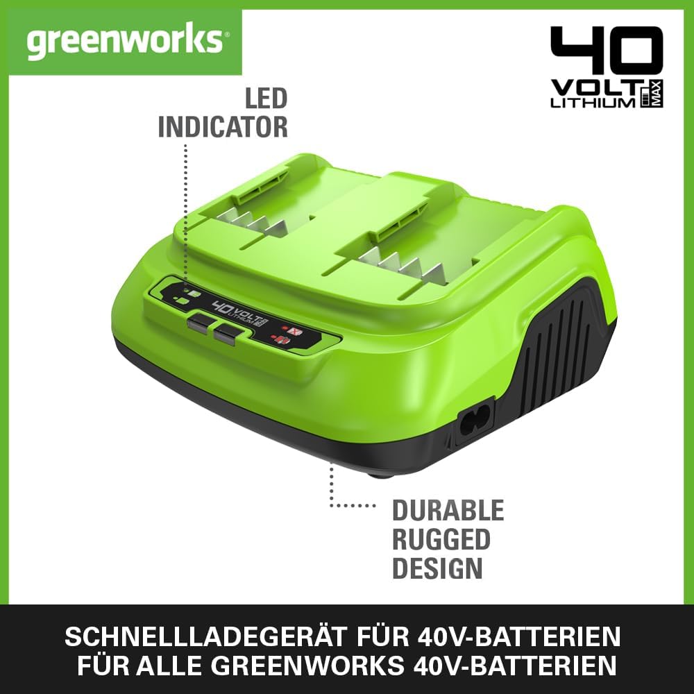 Greenworks 40V 8A Doppellader Akku Ladegerät - Universal Batterieladegerät für Greenworks Garten- &