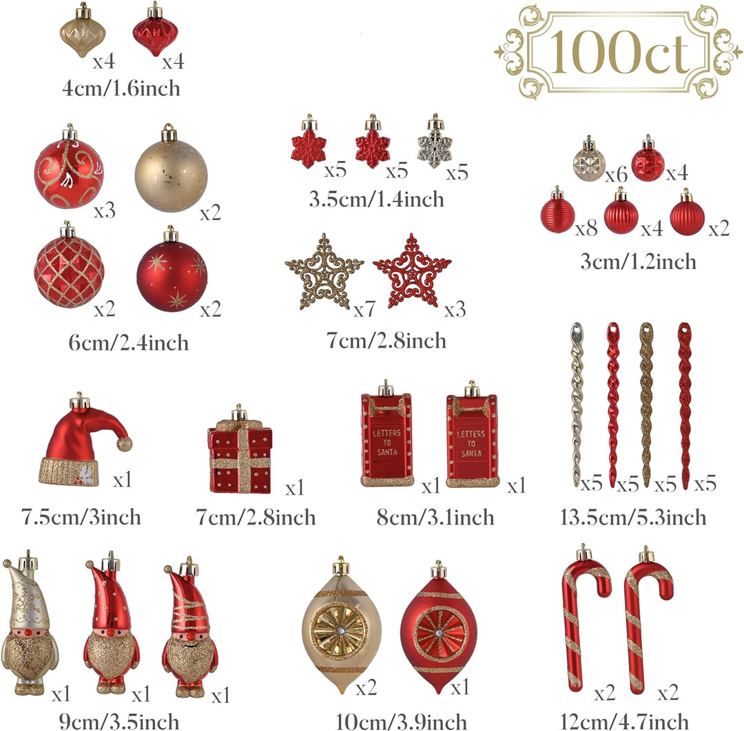 Valery Madelyn Weihnachtskugeln,100 stück Christbaumkugeln Weihnachtskugel mit Geschenkpaket, Weihna