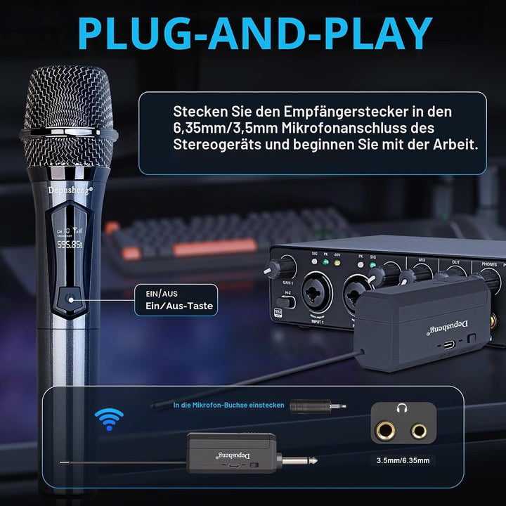 Depusheng Drahtlose Mikrofone, Dual-Karaoke-Mikrofonsystem, Microfonos Inalambricos mit wiederauflad