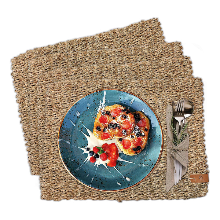 FRIHET Tischset eckig - Seegras geflochten (4er Set) Platzset 40x30cm, Natur Tischdeko, Tischsets Pl