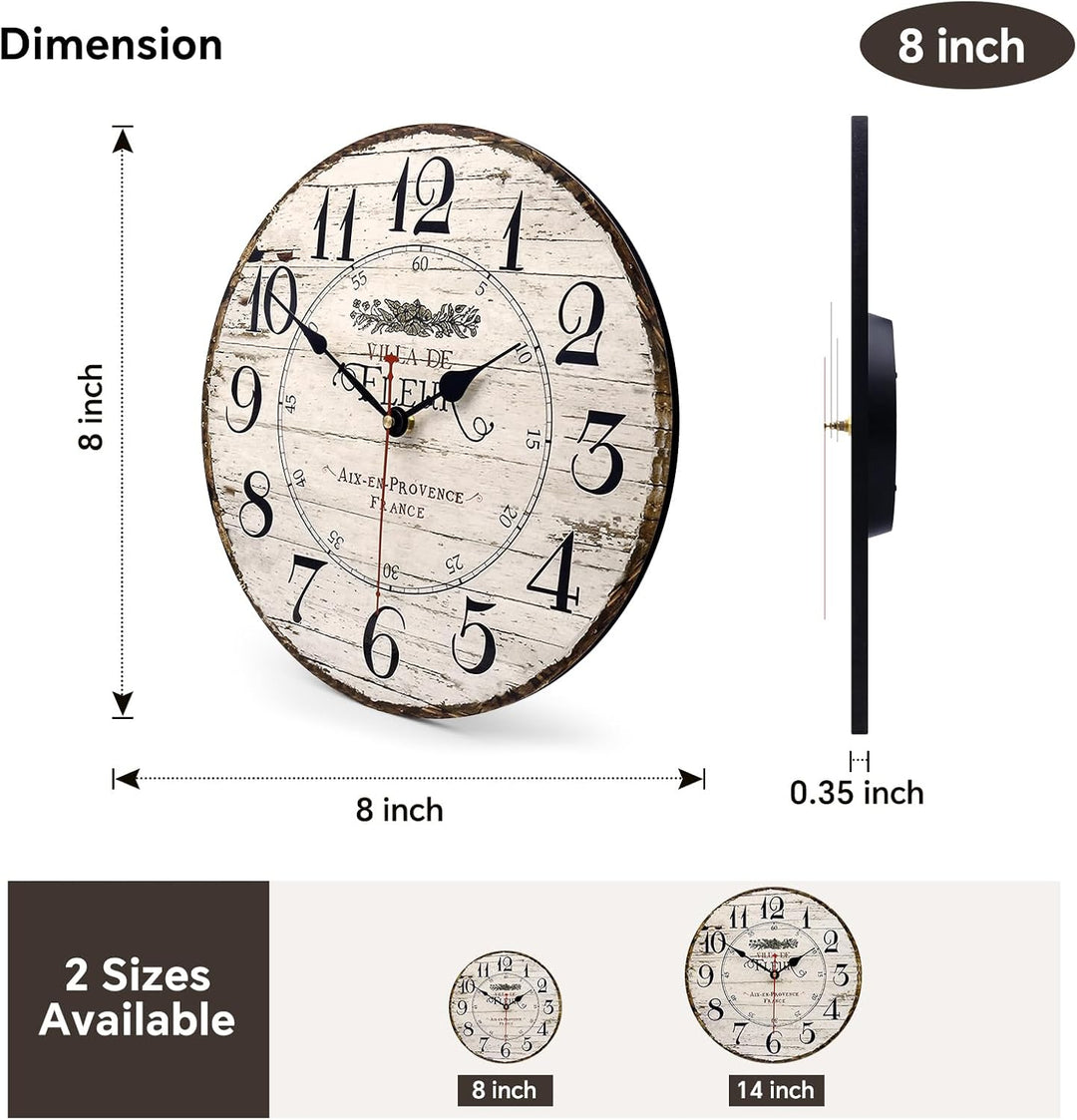 Toudorp 8 Zoll Wanduhr Leicht zu Lesen Arabische Ziffern Hölzerne Wanduhr Leise Nicht-Ticken Batteri