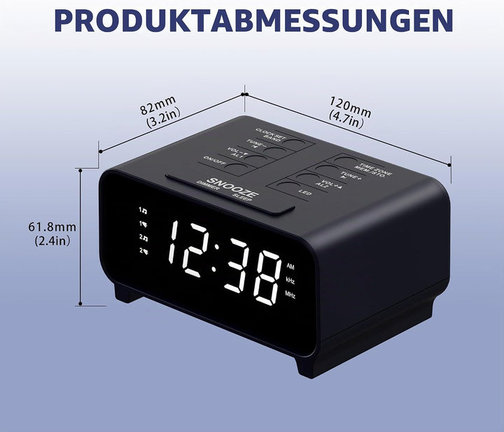 iTOMA Radiowecker mit AM/FM-Radio, Dual-Weckfunktion, Schlummerfunktion, Speicherplätzen, Dimmer,12-