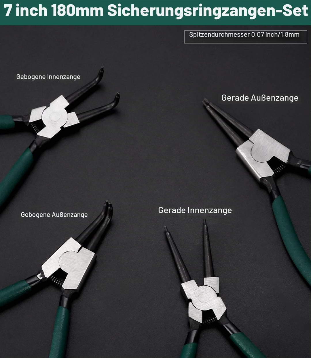 LEAZZLE 4 Stück 180mm Sprengringzangen Set, Sicherungsringzange Set mit Tasche, Gerade Sicherungsrin