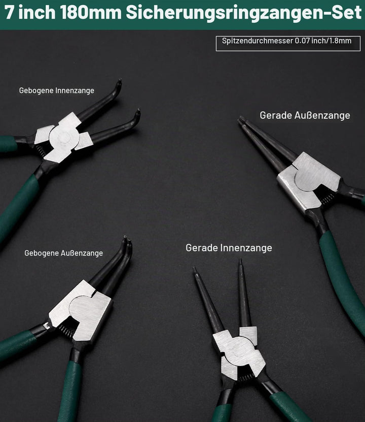 LEAZZLE 4 Stück 180mm Sprengringzangen Set, Sicherungsringzange Set mit Tasche, Gerade Sicherungsrin