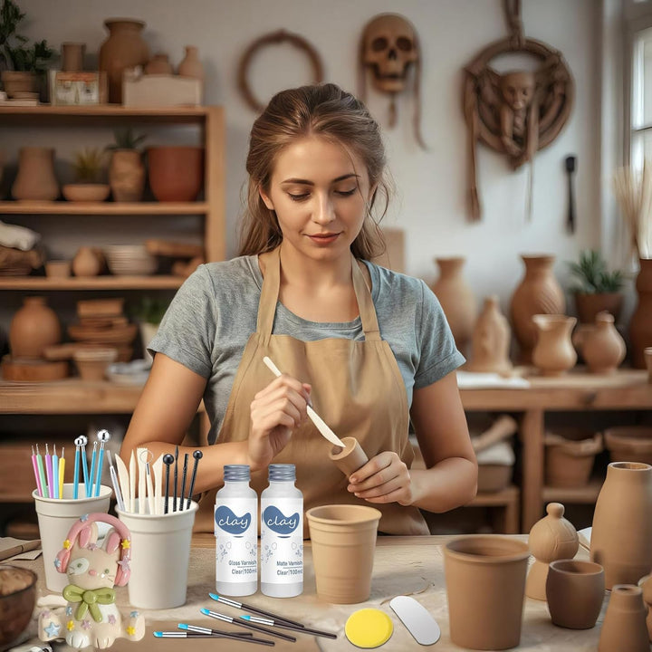 29Pcs Tonglasur mit lufttrocknendem Ton Werkzeug Set, Clay Varnish für Hoher Glanz, Kratzfest, Wasse