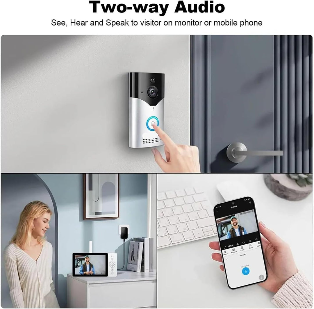 Türsprechanlage. WLAN-Türklinl mit Nachtsichtkamera, 5-Zoll-Displaysystem, 5000 mAh Li-Ionen-Akku, S