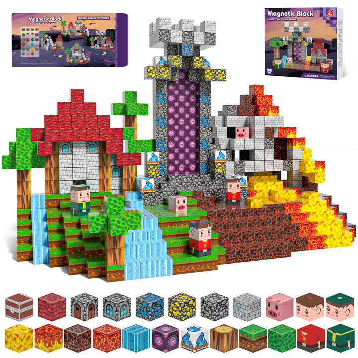 Magnetische Bausteine 100 PCS, Magnetbausteine für 3+ Jahr, Magnetic Blocks Spielzeug-Sets für Kinde