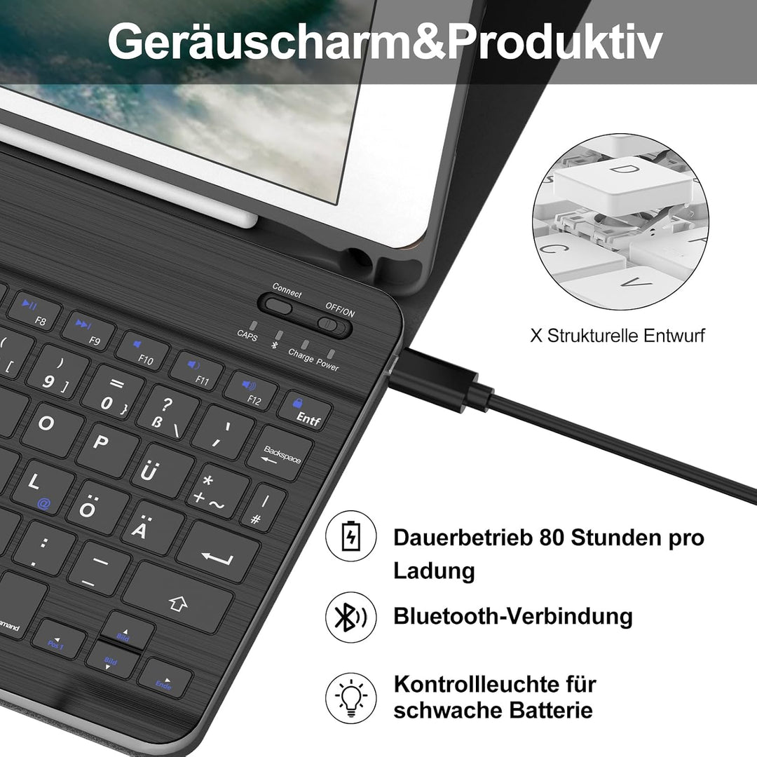 IVEOPPE Hülle mit Tastatur für iPad 6. Generation 9.7 Zoll, Magnetisch Abnehmbarer QWERTZ Bluetooth