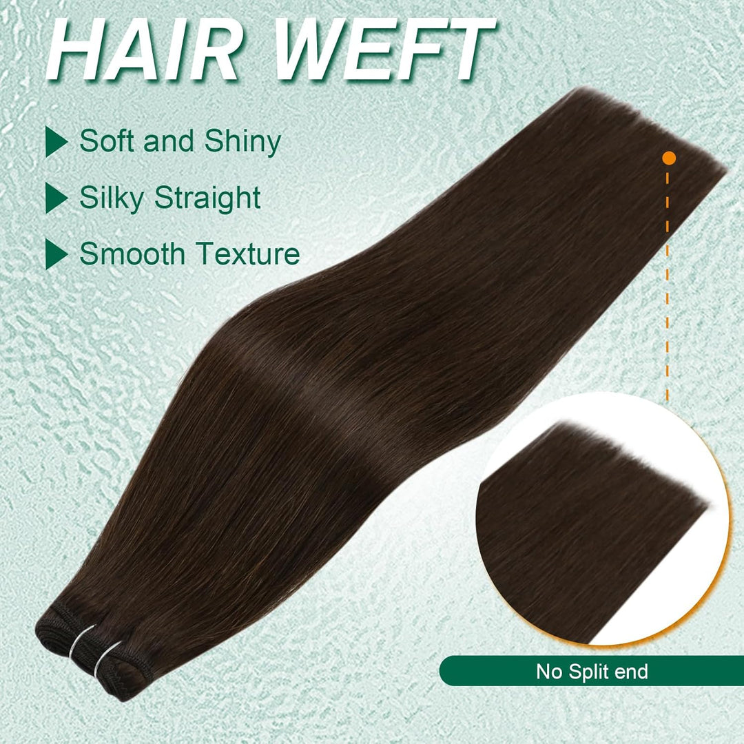 Easyouth Braun Tressen Extensions Echthaar Remy Tressen Haarverlangerung Dunkelstes Braun Tressen Ex