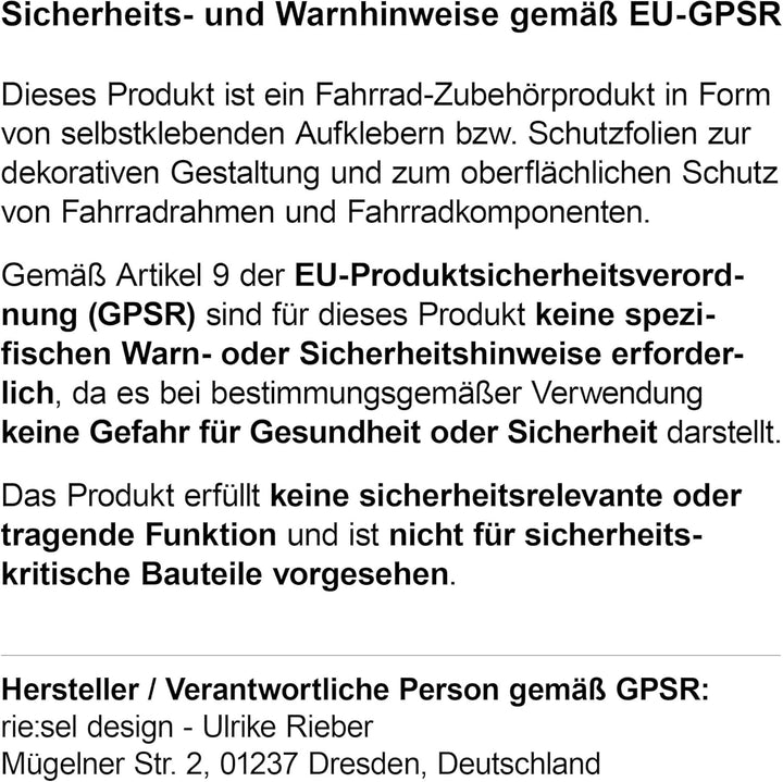 Riesel Design ® Fahrrad Aufkleber Set, 20 x 15 cm, Sticker Kit für Rahmen und Helme, Witterungsbestä