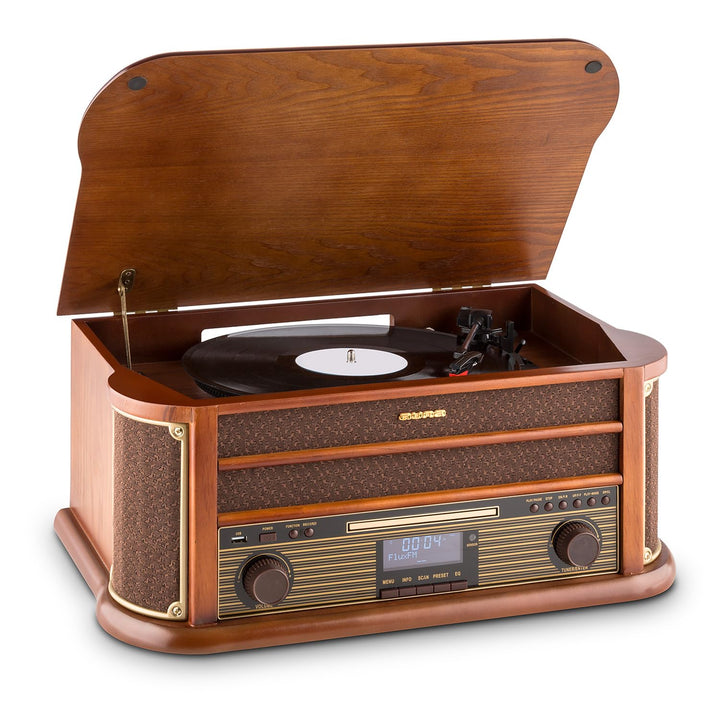 Auna Plattenspieler für Schallplatten, USB Plattenspieler mit Lautsprecher und CD-Player, Retro Scha
