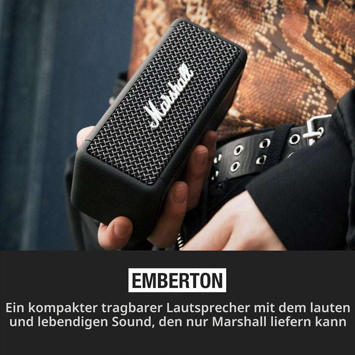 Marshall Emberton Bluetooth Tragbarer Lautsprecher, Kabelloser, Wasserabweisend - Schwarz Schwarz Tr