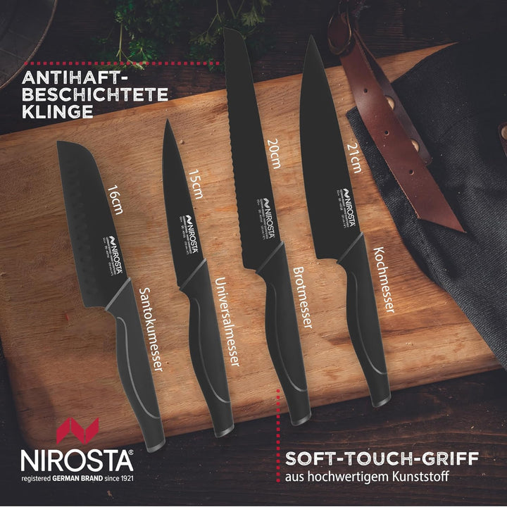 Nirosta Wave-Messer-Set, Verschiedene Messer mit Funktionsteil aus hochwertigem Edelstahl, Premium-M