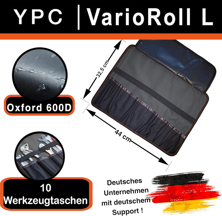 YPC VarioRoll L – 45x32cm, 10 Steckfächer und 4 Halteschlaufen, Werkzeugtasche rollbar, Messertasche