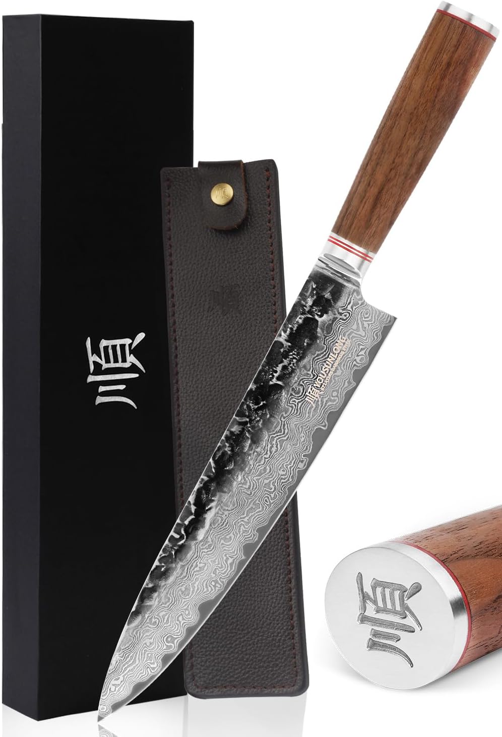 YOUSUNLONG Kochmesser 10 Zoll Pro Gyuto Japanischer Griff aus gehämmertem Damaststahl aus natürliche