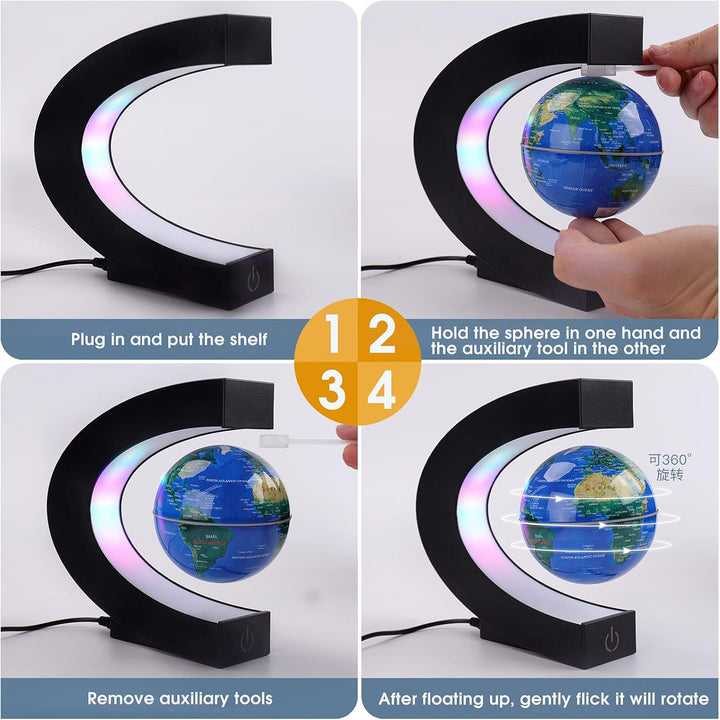 Magnetischer Schwimmender Globus mit farbigen LED-Lichtern C-Form Anti-Schwerkraft-Magnetschwebebahn