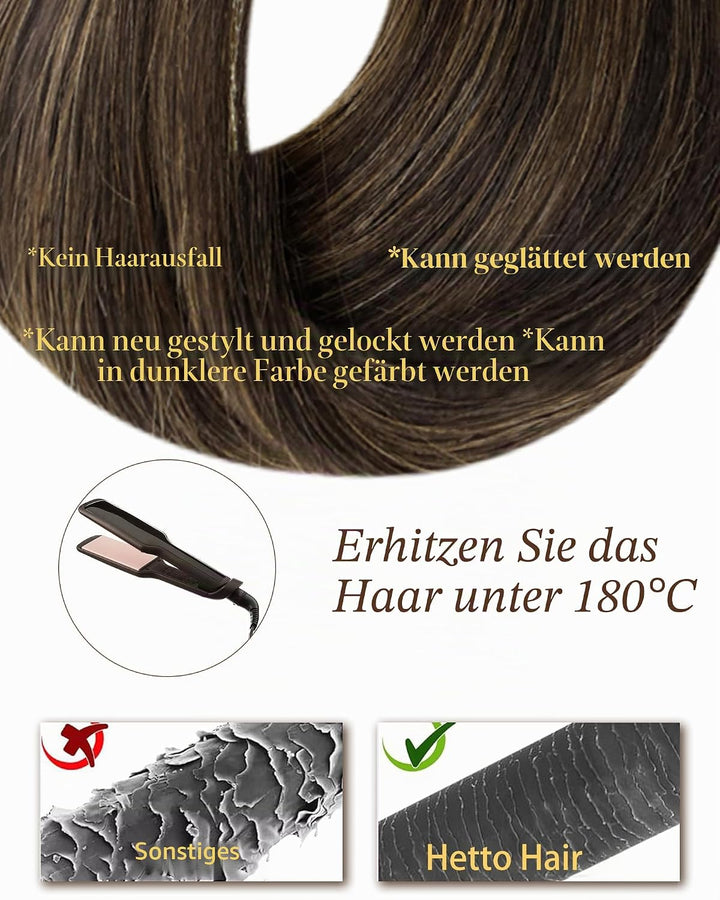 Hetto Echthaar Tape in Extensions Balayage Braun Tape Haarverlangerung Remy Echthaar Tape in Extensi
