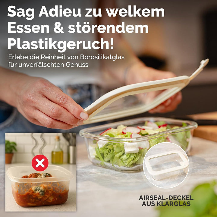 Frischhaltedosen Set 1x370ml, 1x640ml, 1x1020ml, 1x1520ml – Borosilikatglas, Glasbehälter luftdicht