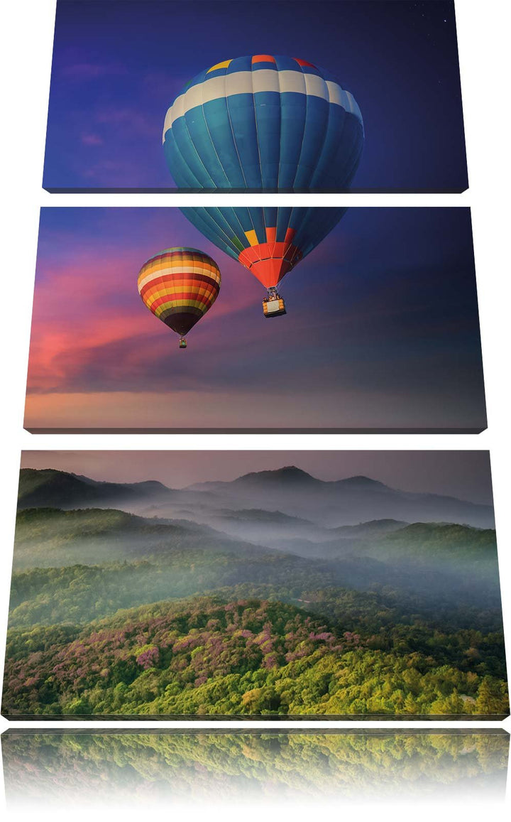 Pixxprint Heissluftballons in den Alpen als Leinwandbild/Grösse: 3 Teilig (120x80) cm/Wandbild/Kunst