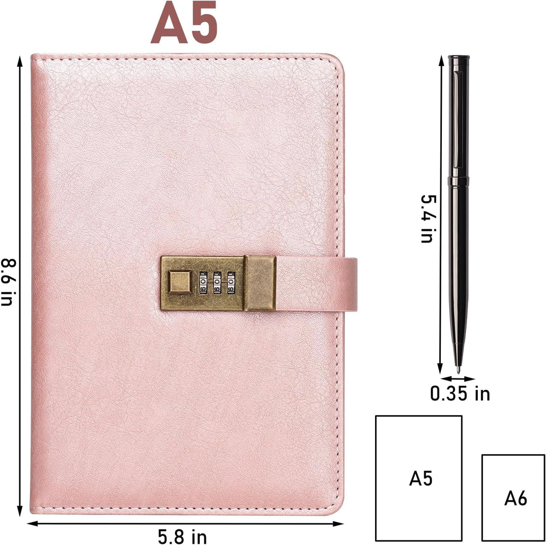 WEMATE Tagebuch mit Schloss, A5 PU-Leder-Tagebuch, 240 Seiten, Vintage, passwortgeschütztes Notizbuc