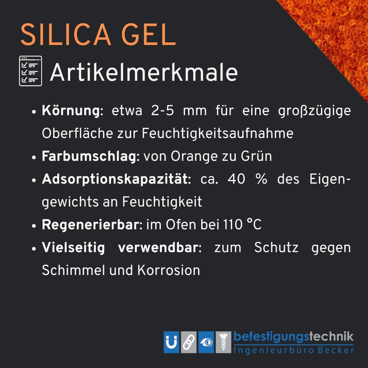 2 kg Silica Gel Orange Trockenmittel Indikator regenerierbar Entfeuchter (2 KG) 2 kg (1er Pack), 2 k