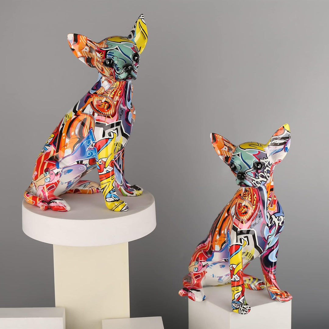 suruim Bunt Chihuahua Figur Deko, Bulldogge, Chihuahua, Hund, Statue, Wohnzimmer, Ornamente, Haus, E