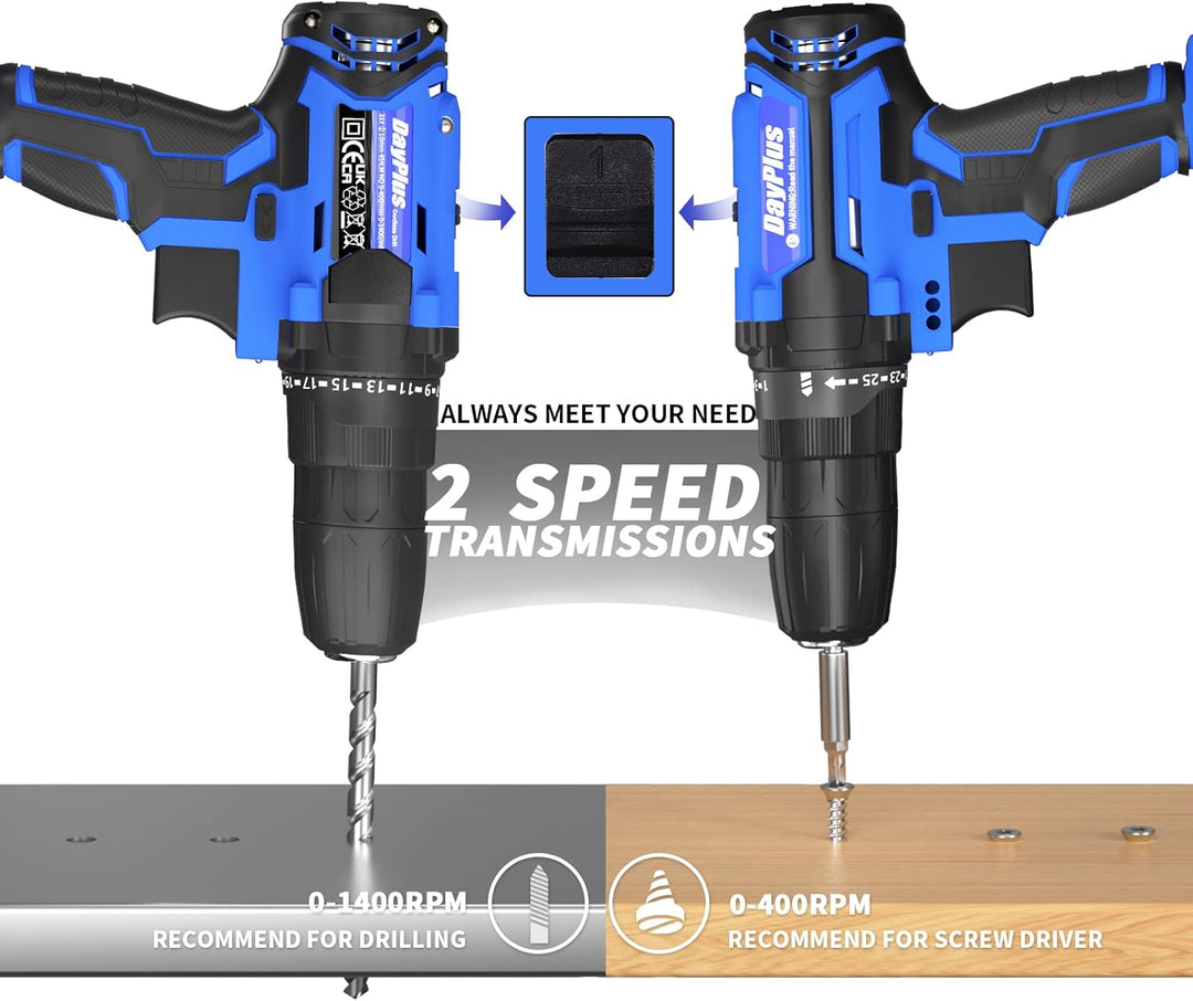 Akku-Bohrmaschine,21V Akku Bohrschrauber mit 2 Li-Ion Batterien,26 Stück Bohrkit enthalten, 25+1 Dre