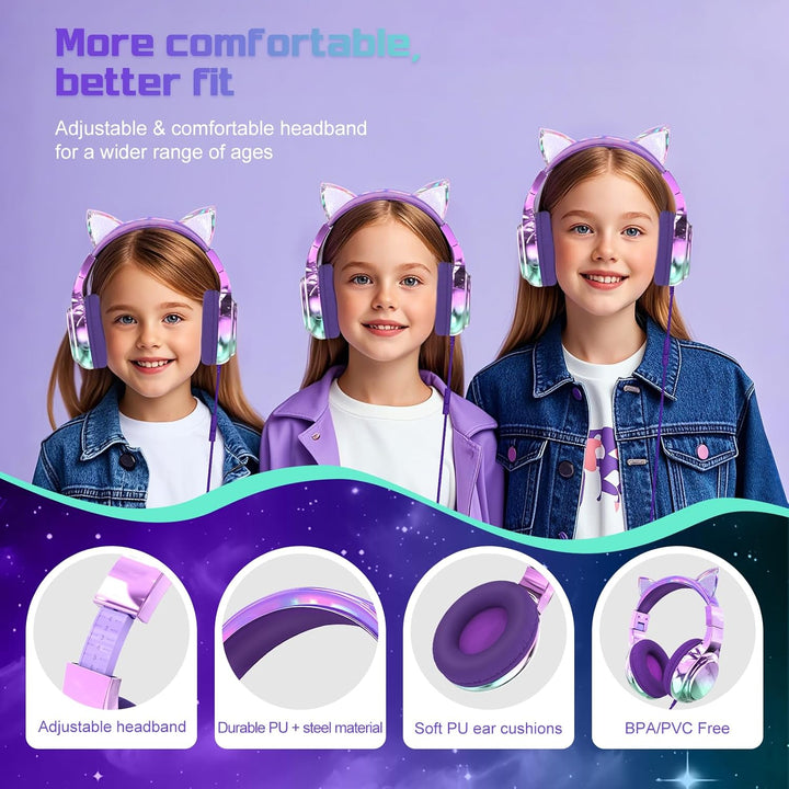JYPS Kinder Kopfhörer, Kopfhörer Kinder mit Kabel, 85/94dB Lautstärkenbegrenzer, Audio-Sharing, Falt