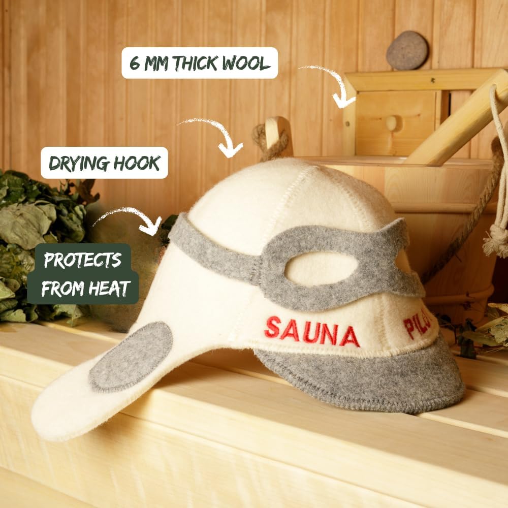 Natural Textile Saunahut 'Sauna Pilot' White - 100% organische Wollfilzmützen - Schützen Sie Ihren K